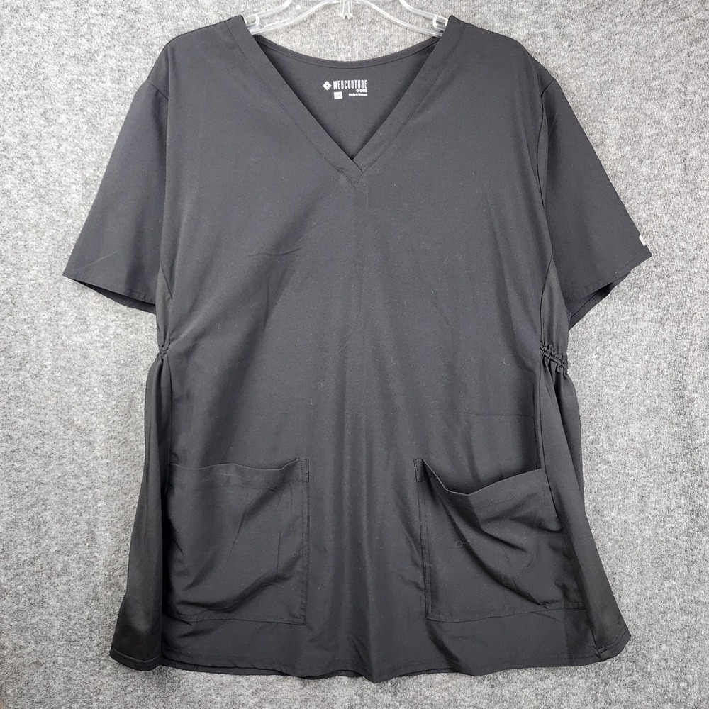 Med Couture Scrub Top Women 2X Black ONE V-Neck Bungee Waist 8459